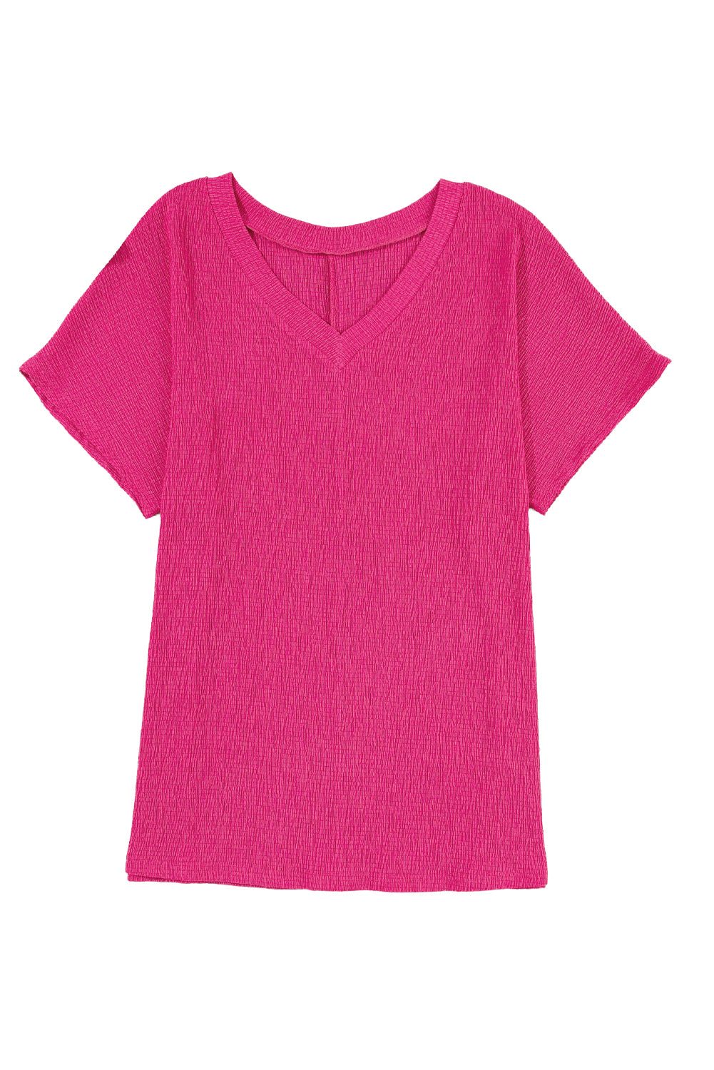 Blue Plain Crinkled V Neck Flounce Sleeve T Shirt