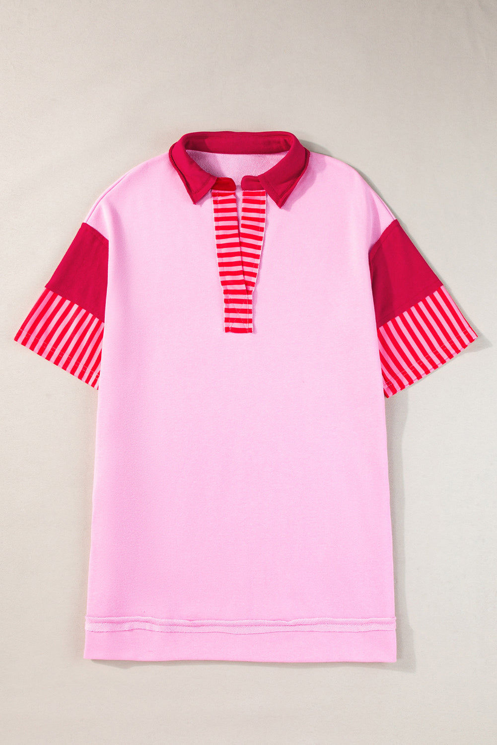 White Stripe Colorblock Sleeve Collared Mini Dress