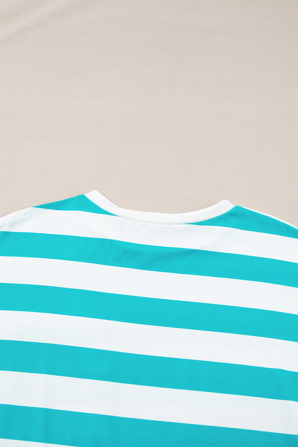 Blue Stripe Patch Pocket Drop Sleeve Slits T Shirt