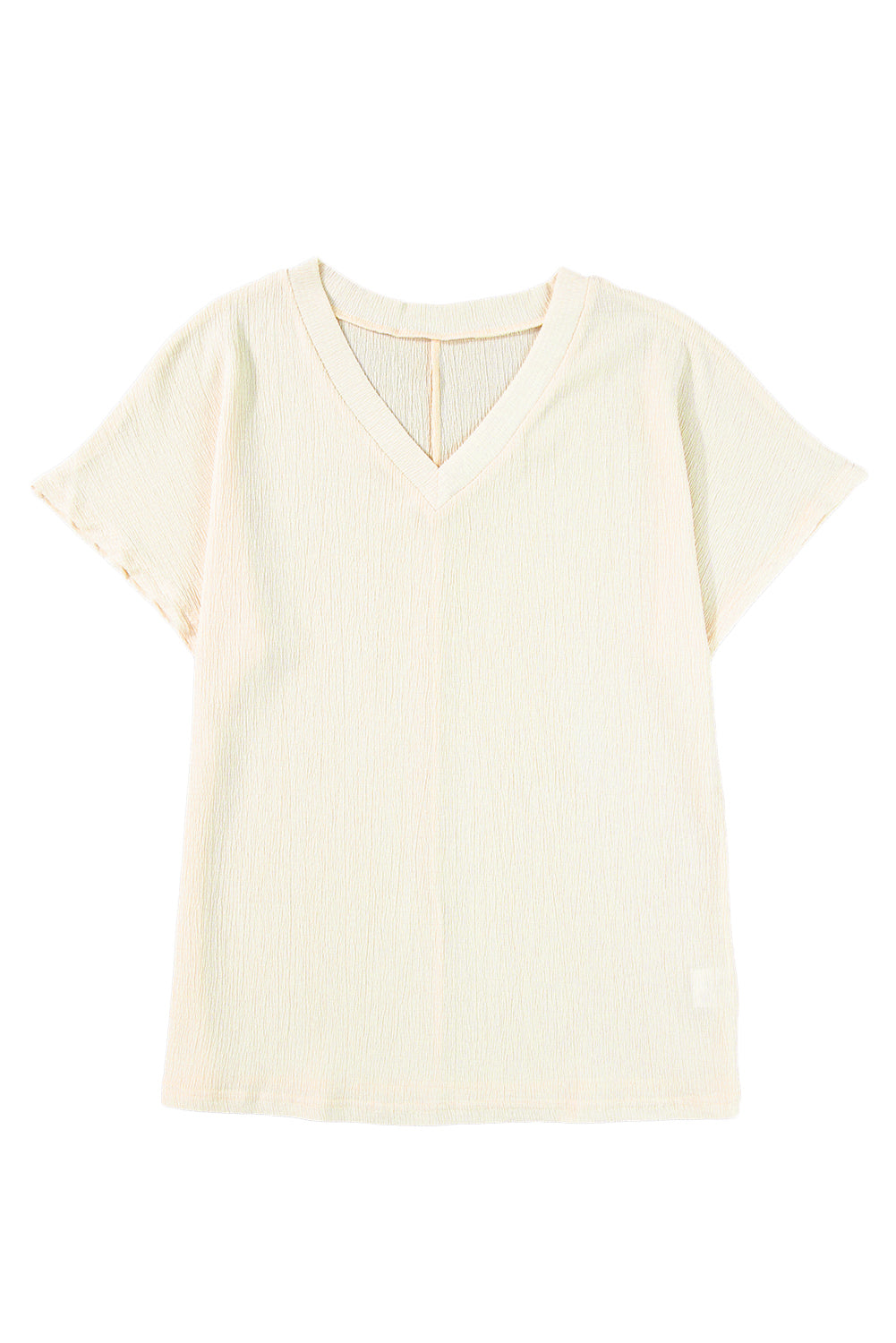 Blue Plain Crinkled V Neck Flounce Sleeve T Shirt