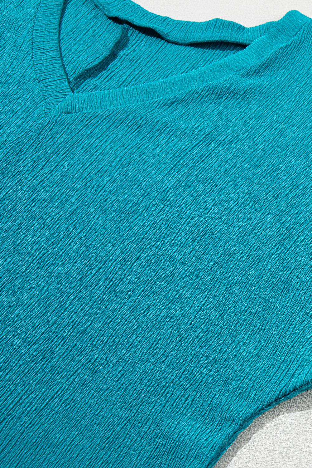Blue Sapphire Textured V Neck Plus Size Blouse