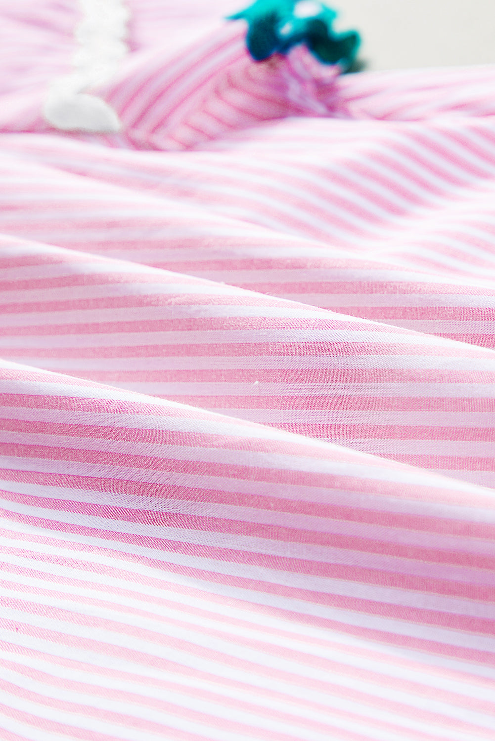 Sky Blue Striped Ricrac Splicing Frill V-Neck Blouse