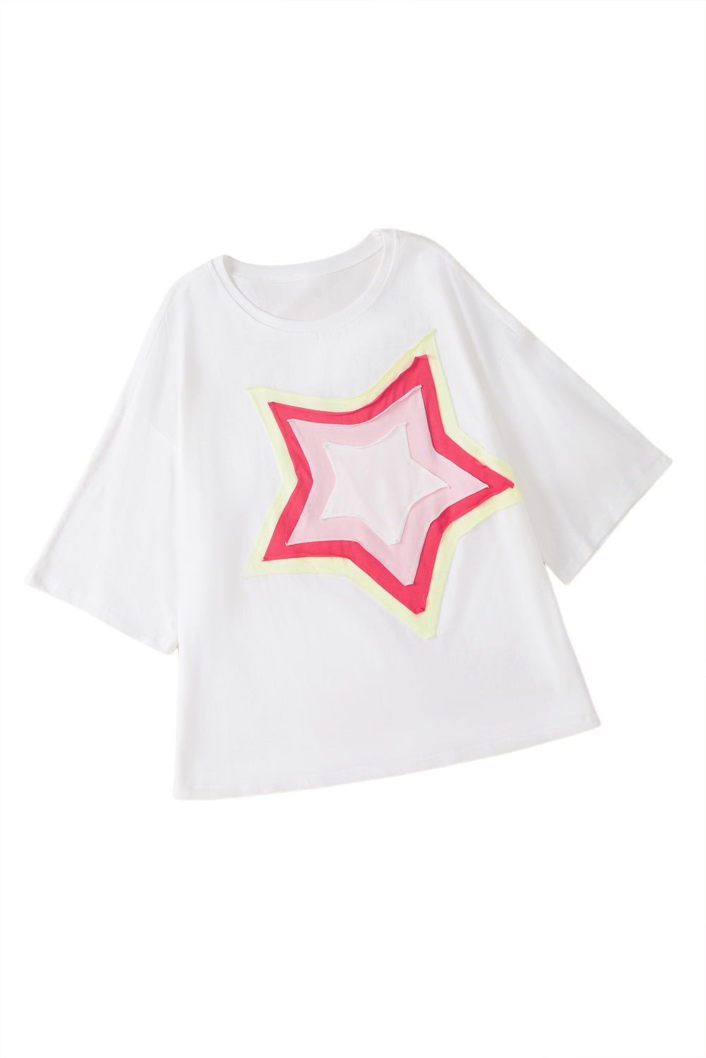 Bonbon Colorblock Star Patched Half Sleeve Oversized Tee