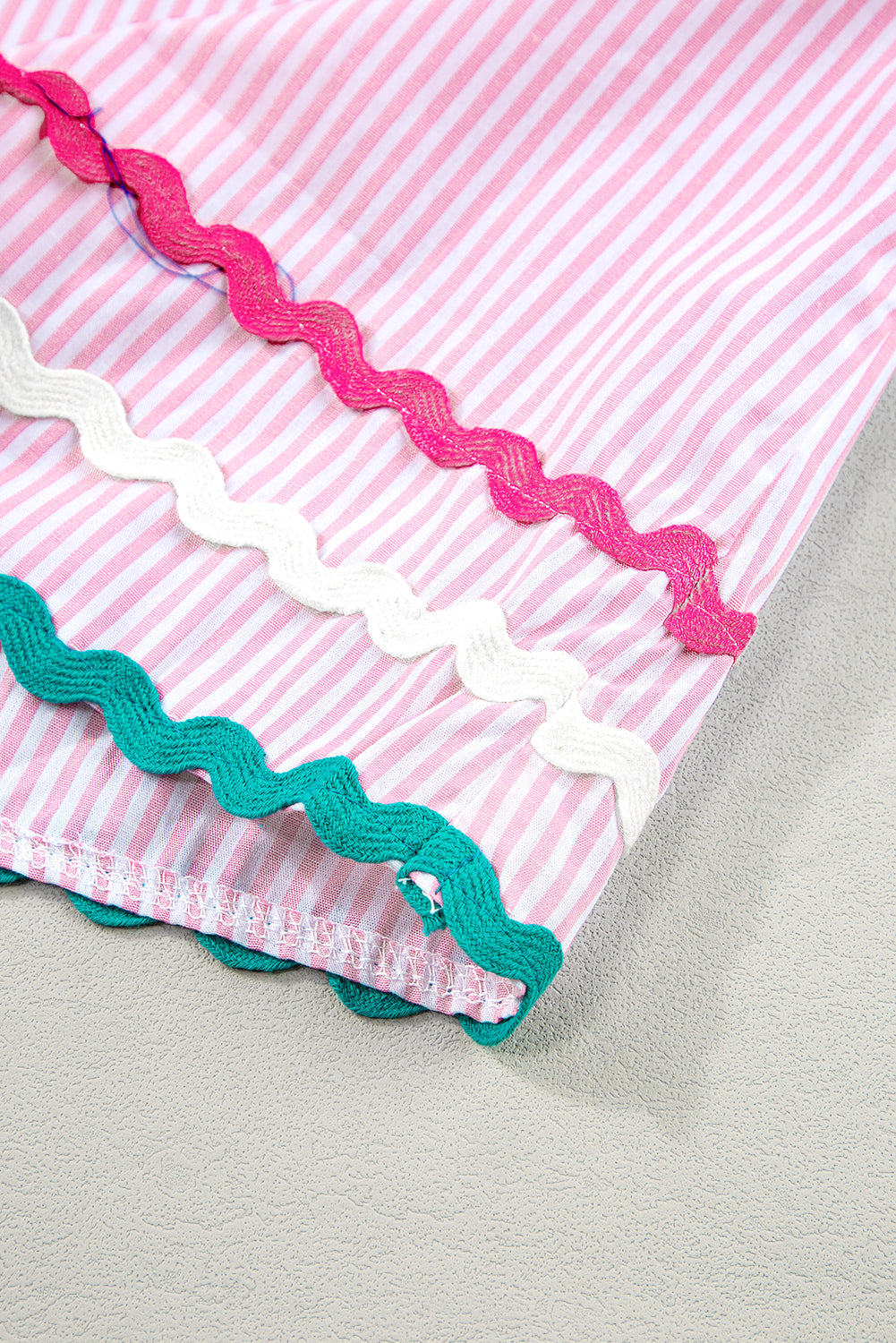 Sky Blue Striped Ricrac Splicing Frill V-Neck Blouse