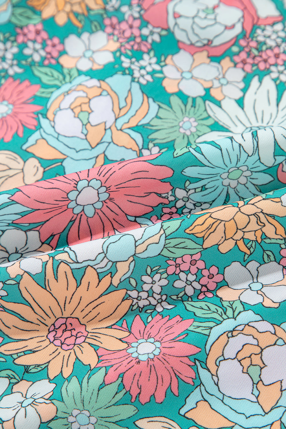 Multicolour Floral Print Short Puff Sleeve V Neck Boho Peplum Blouse