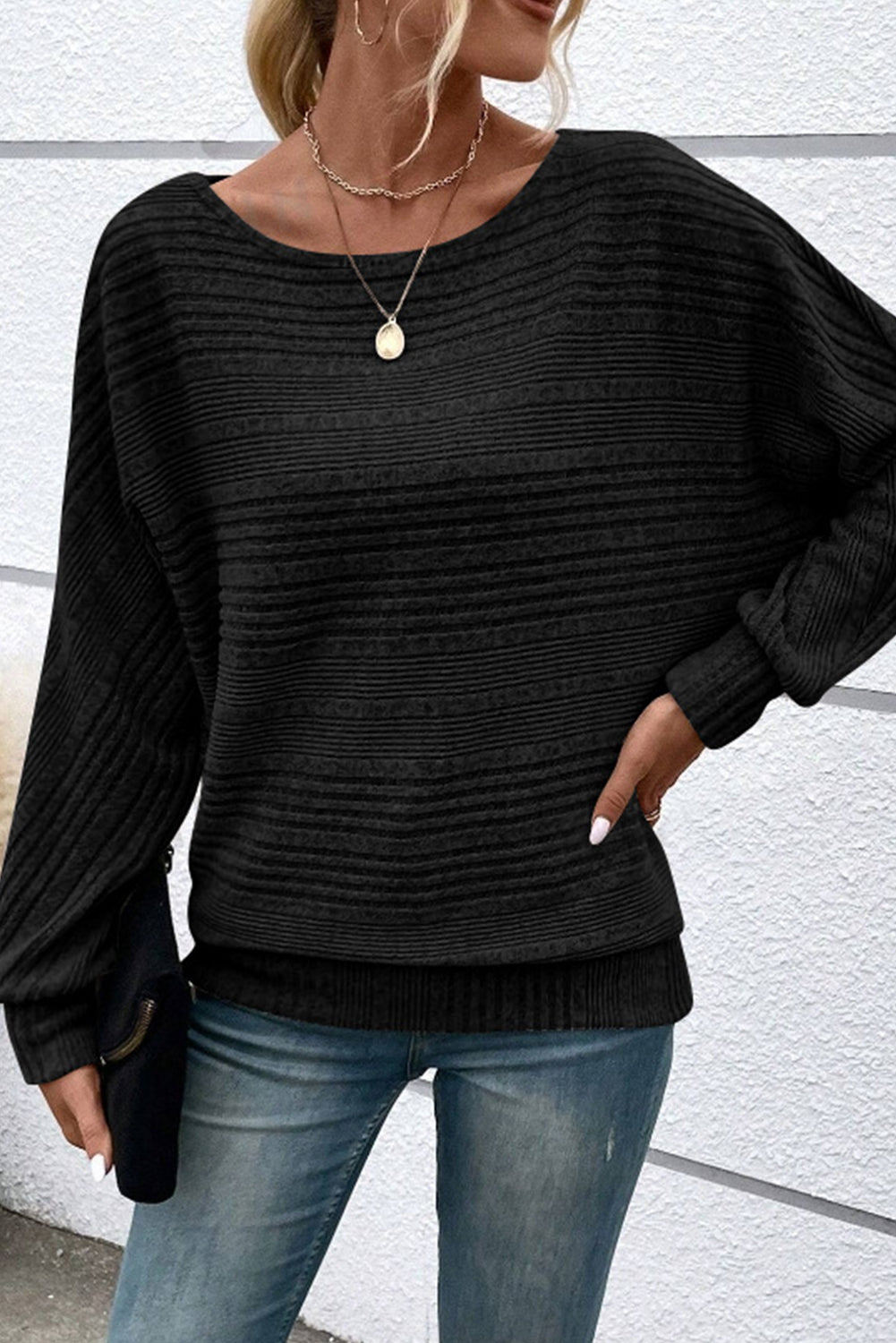 Burgundy Pit Stripe Batwing Sleeve Top