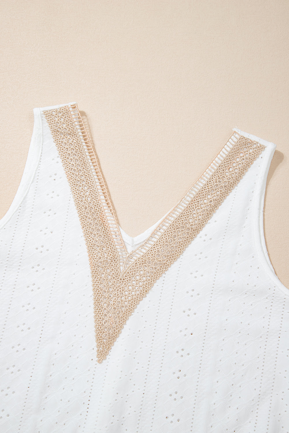 White Lace Crochet Splicing Eyelet V Neck Tank Top