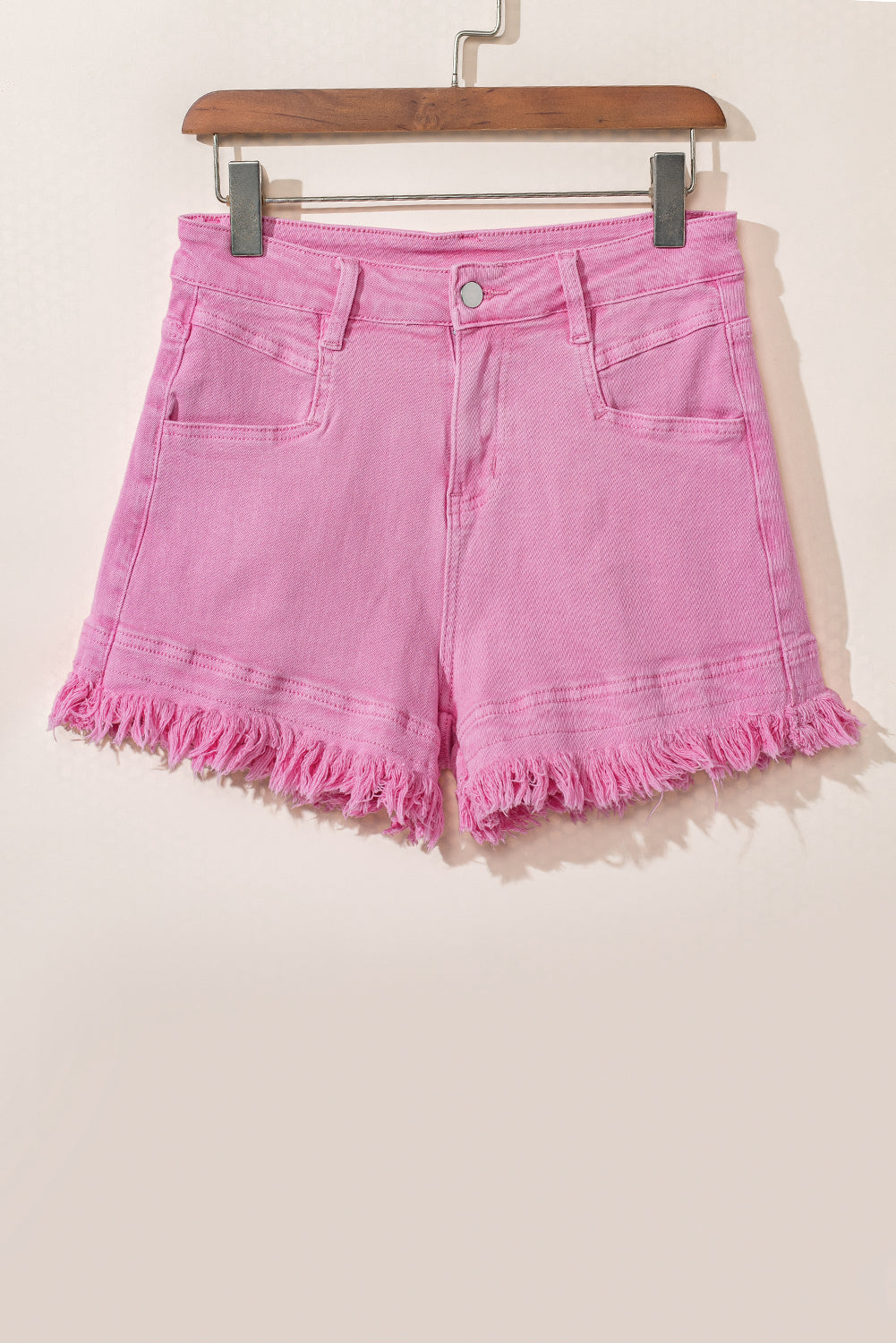 Turquoise Raw Hem Mid Rise Denim Shorts