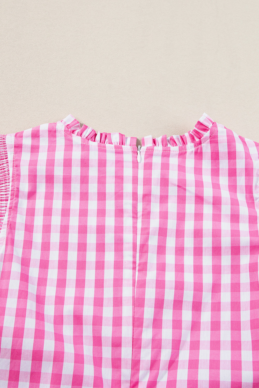 Black Checkered Ruffled Trim Frilled Neck Blouse