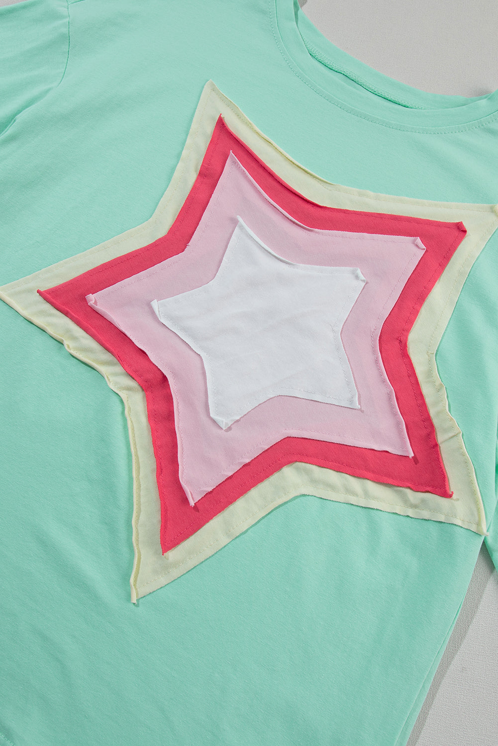 Bonbon Colorblock Star Patched Half Sleeve Oversized Tee