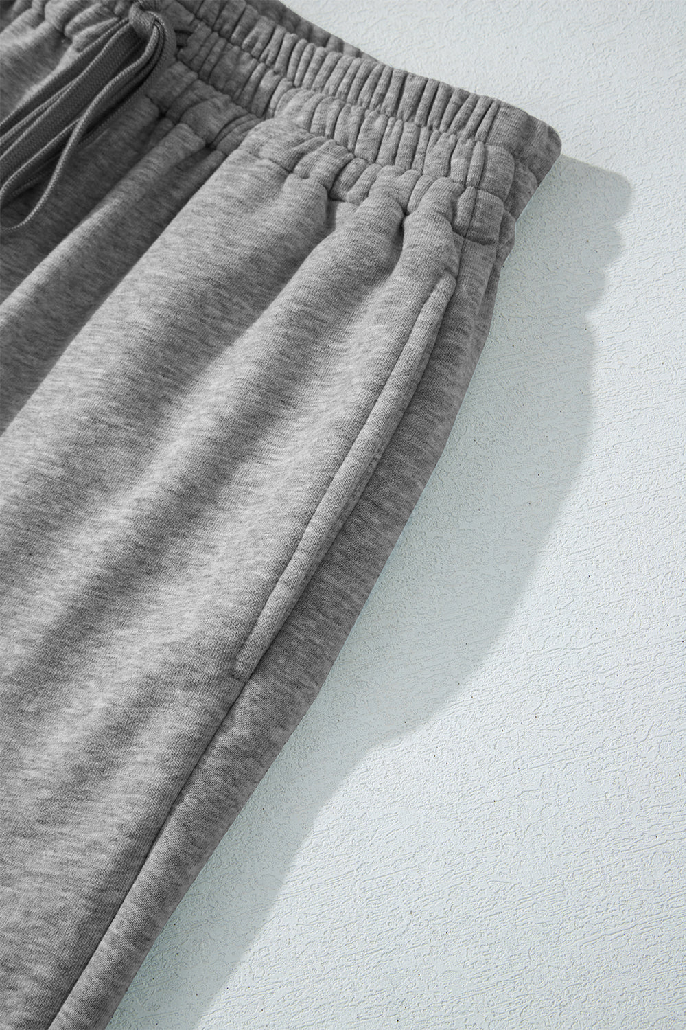 Black Solid Color Fleece Lined Drawstring Waist Pants