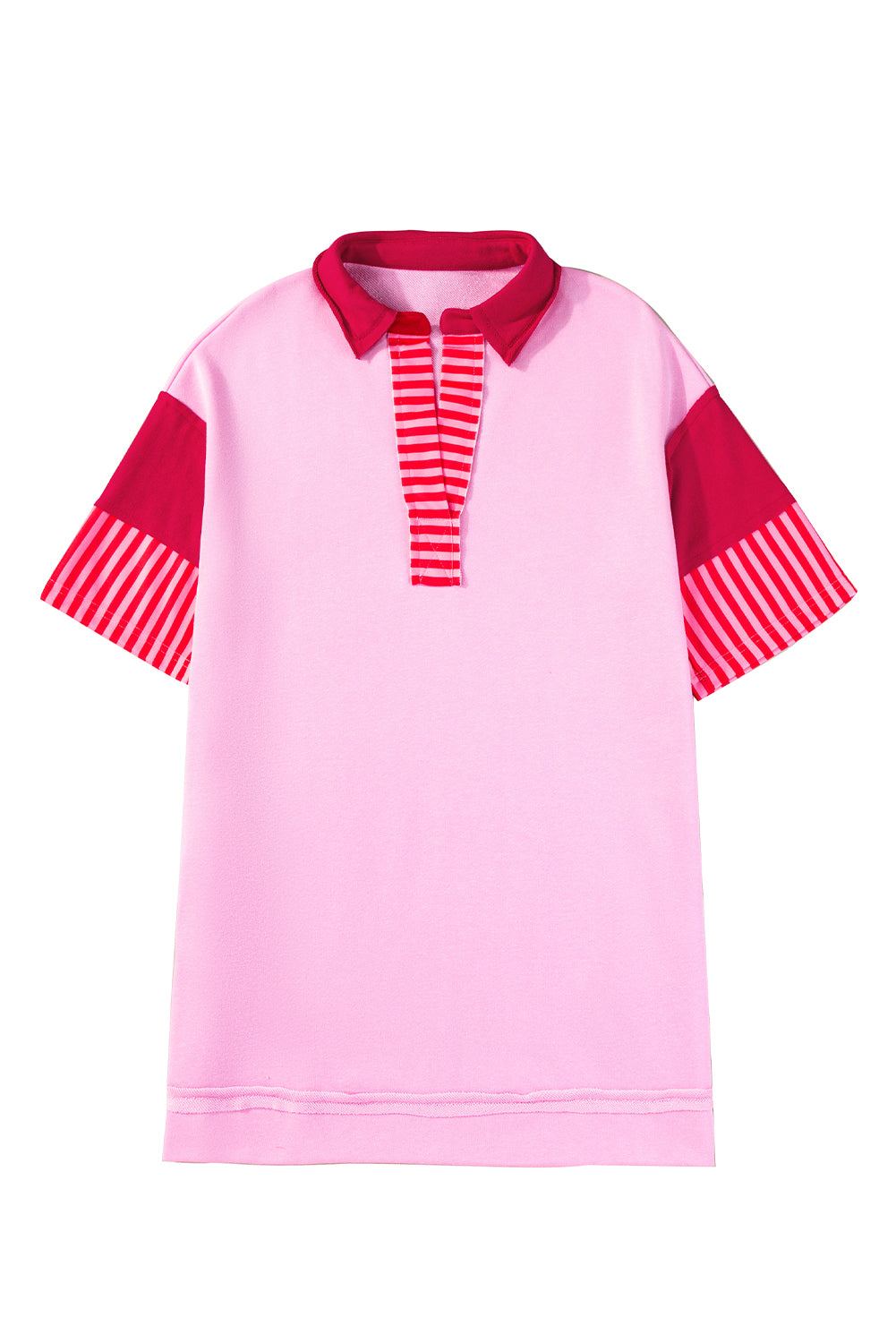 White Stripe Colorblock Sleeve Collared Mini Dress
