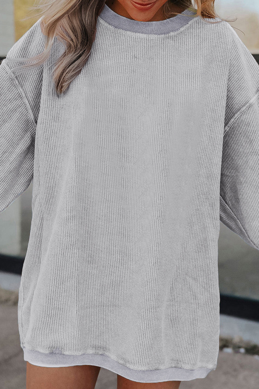 Dark Grey Drop Sleeve Crinkle Rib Oversized Sweatshirt