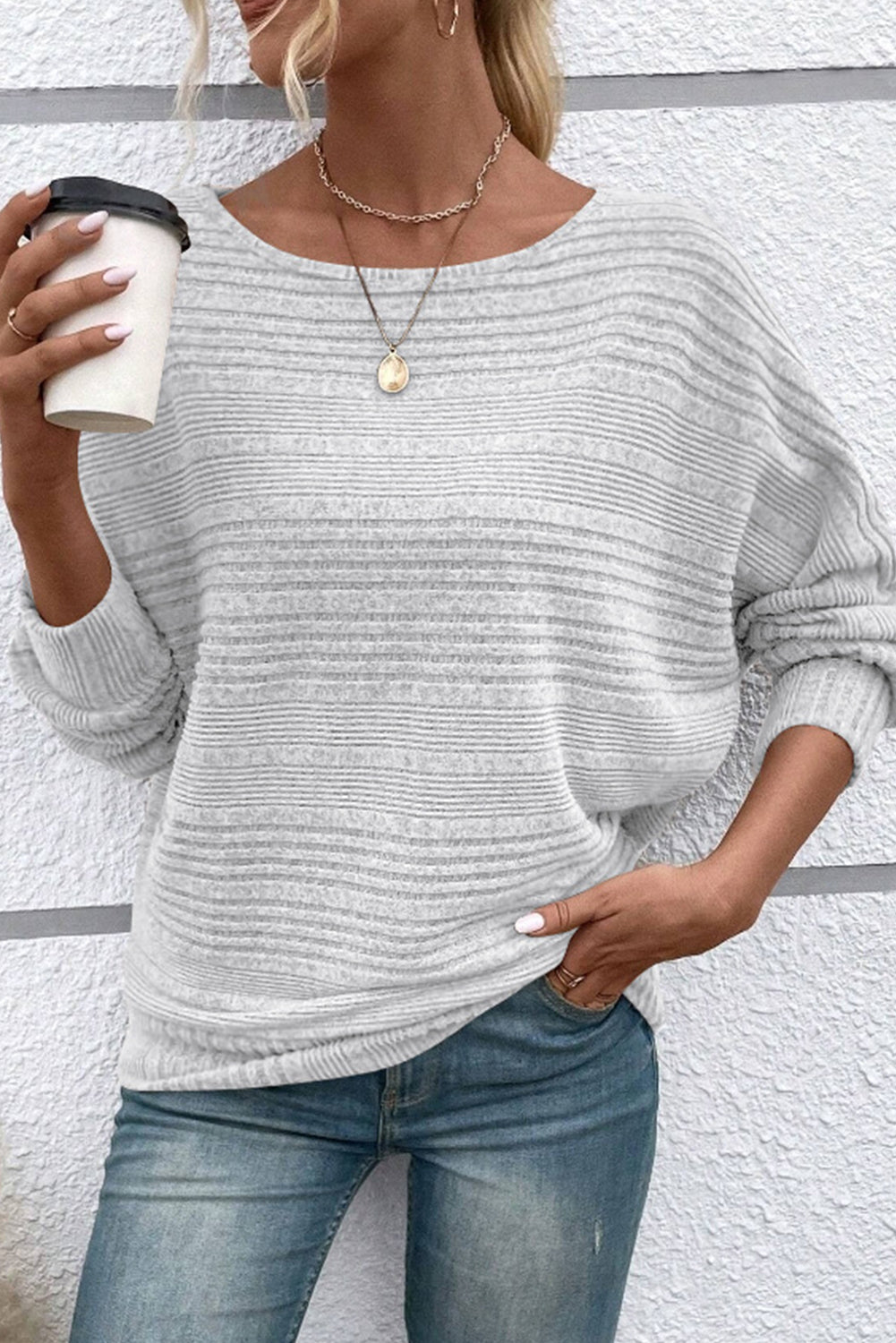 Burgundy Pit Stripe Batwing Sleeve Top