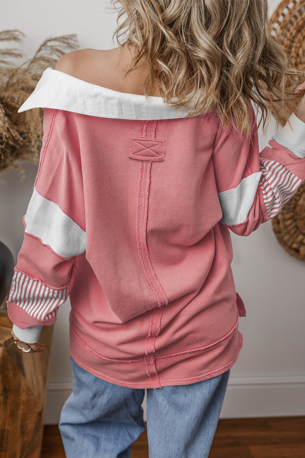 Black Striped Patchwork Collar Sweatshirt