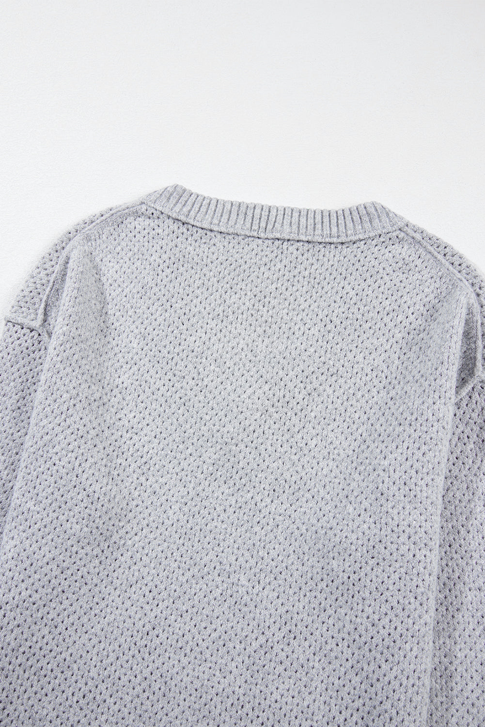 Light Grey Plain Oversized Hollowed Knit Sweater