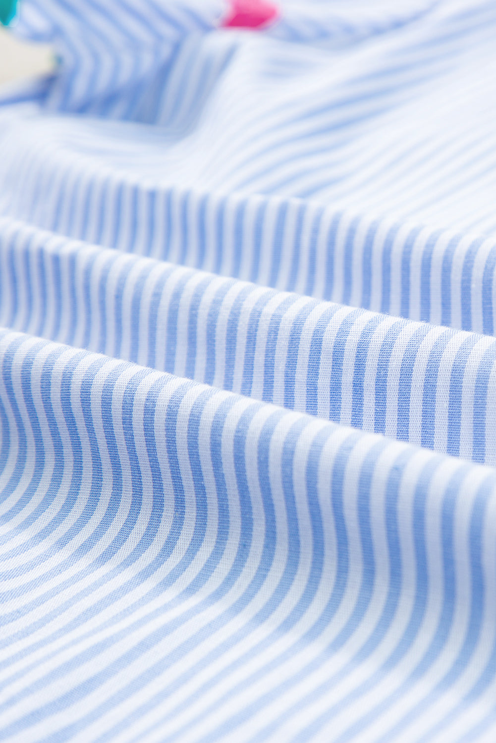 Sky Blue Striped Ricrac Splicing Frill V-Neck Blouse