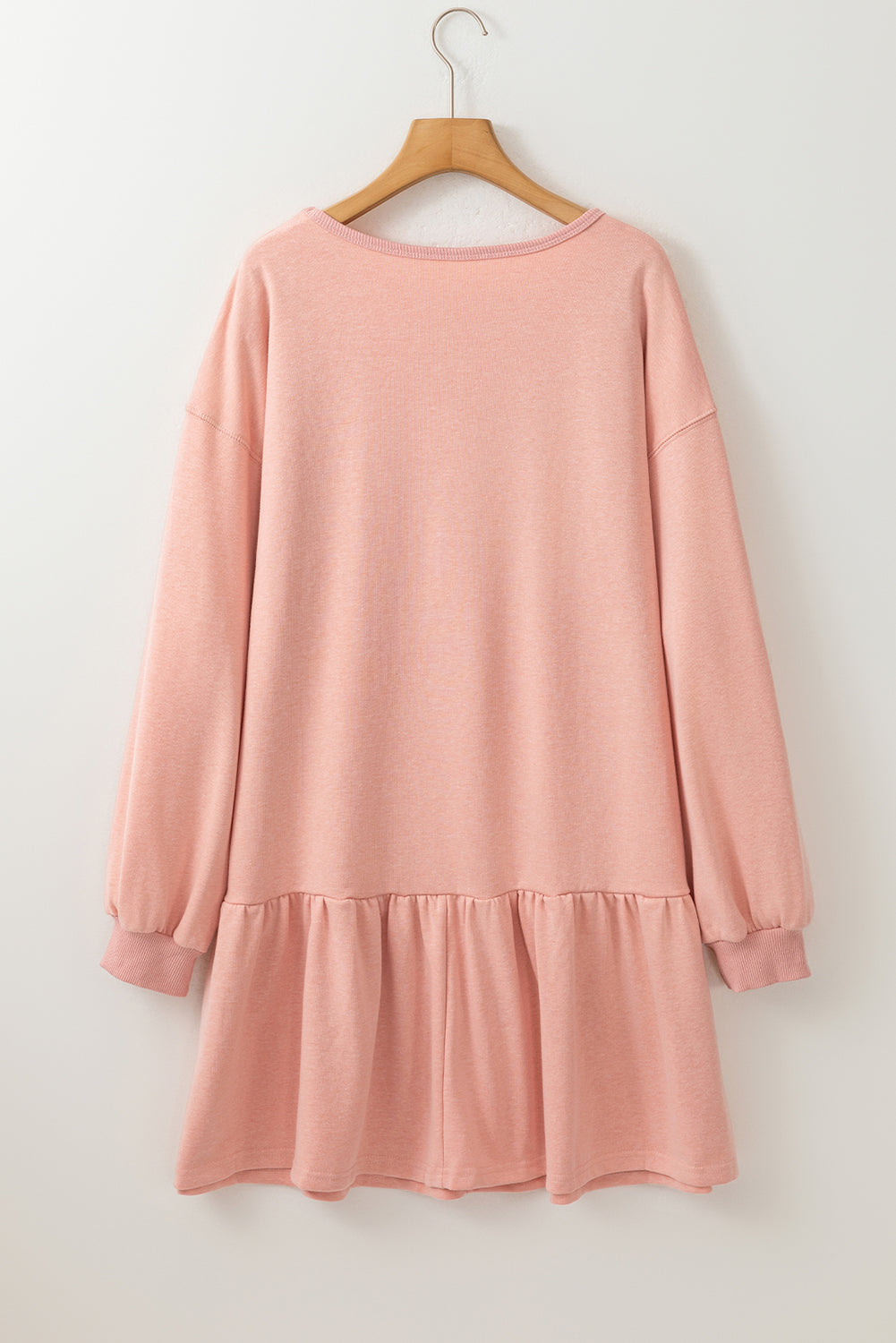 Black Solid Color Ruffle Hem Mini Sweatshirt Dress