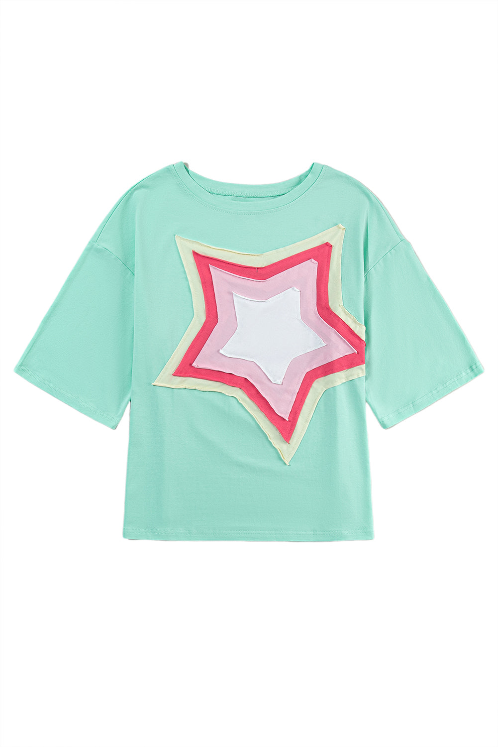 Bonbon Colorblock Star Patched Half Sleeve Oversized Tee