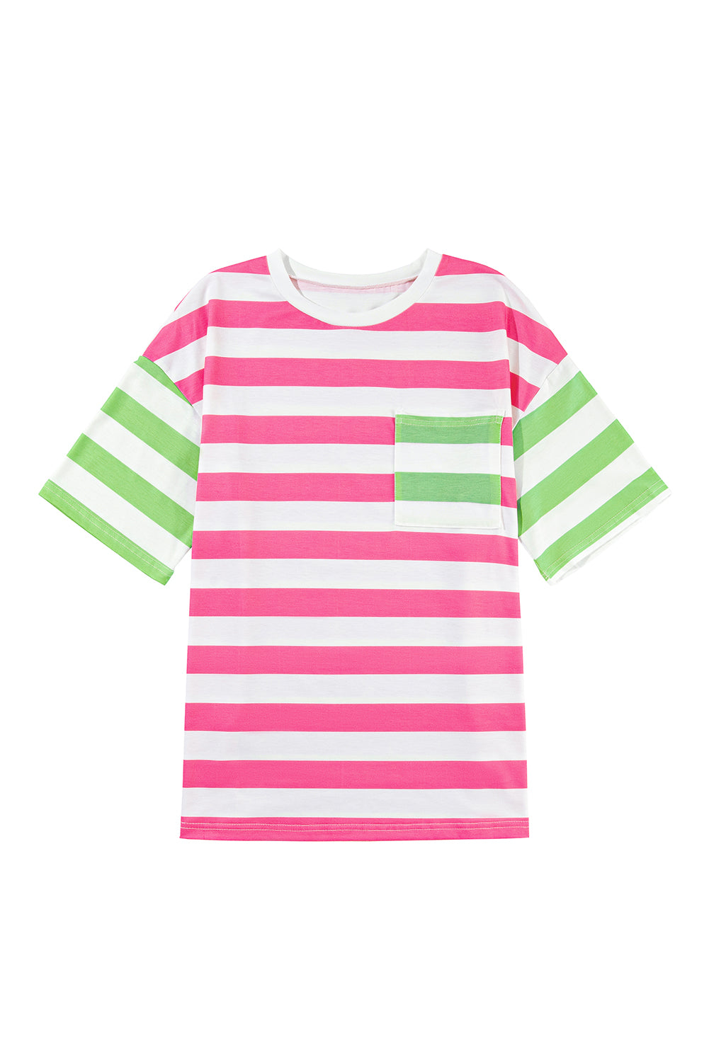 Blue Stripe Patch Pocket Drop Sleeve Slits T Shirt