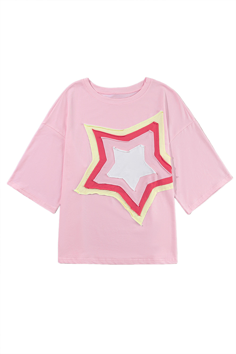 Bonbon Colorblock Star Patched Half Sleeve Oversized Tee