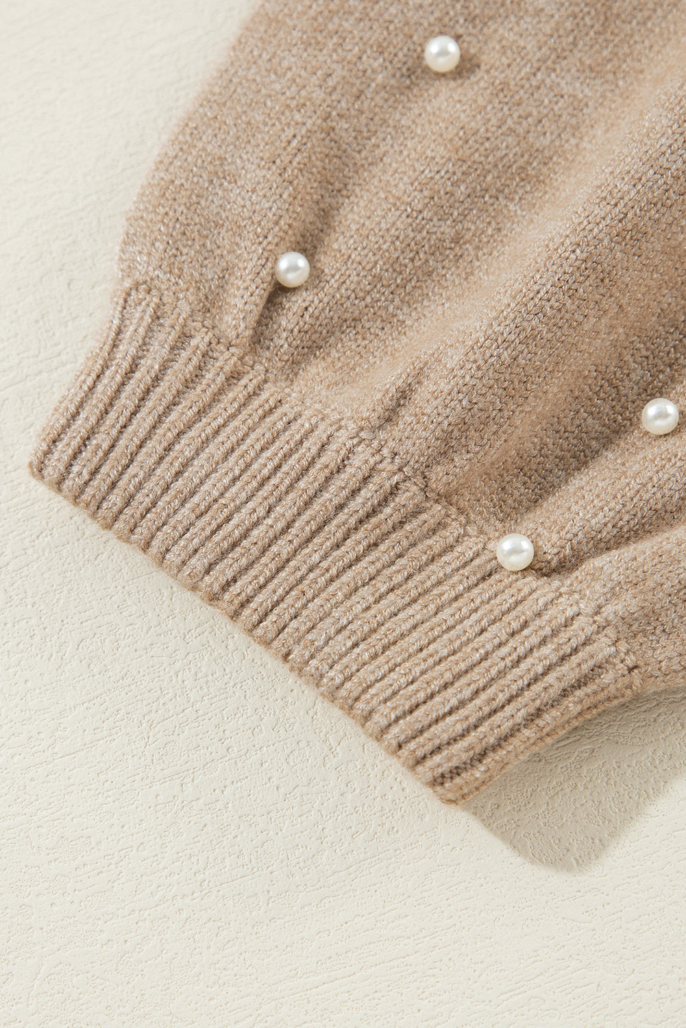 Light Grey Pearl Drop Shoulder Round Neck Sweater