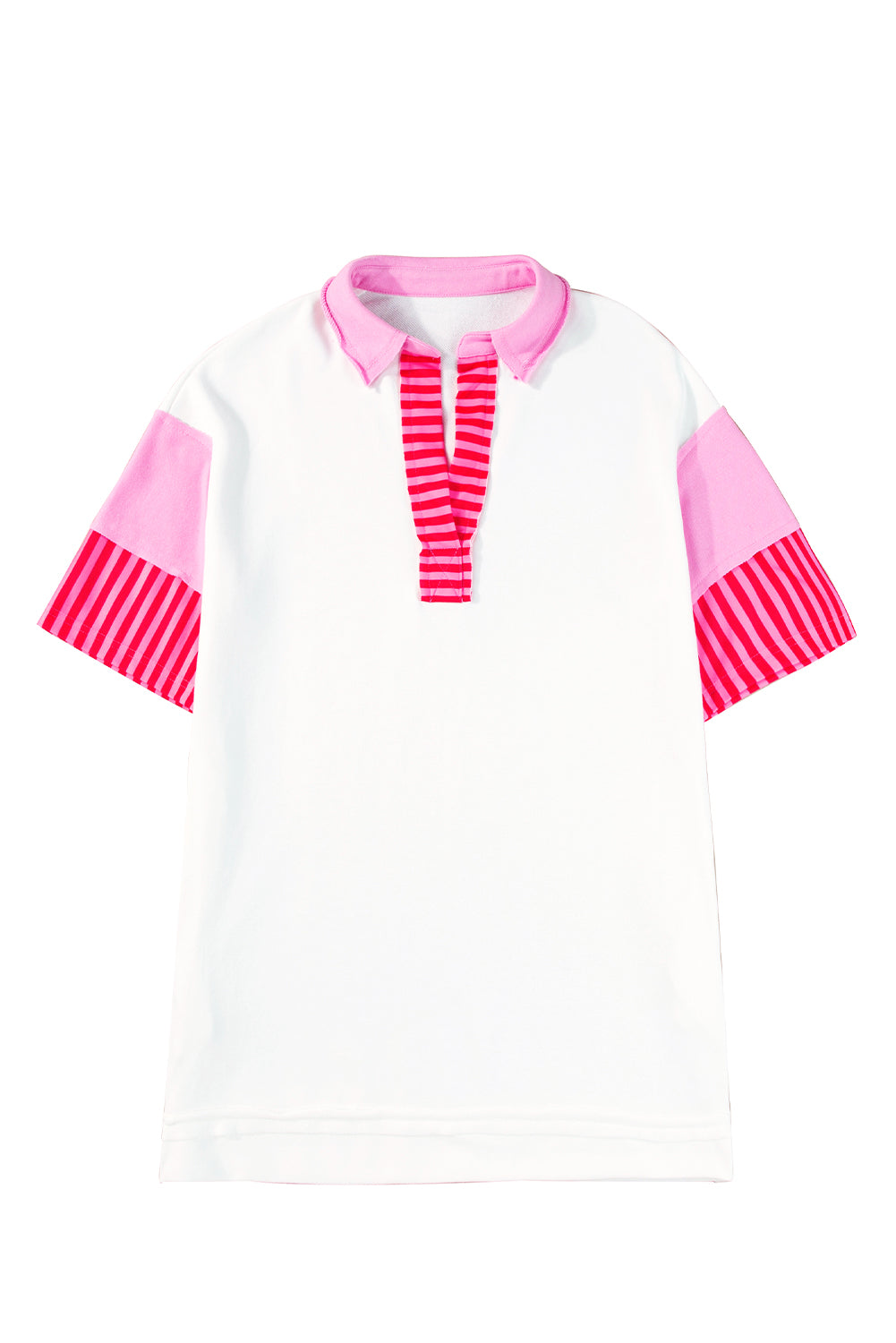 White Stripe Colorblock Sleeve Collared Mini Dress