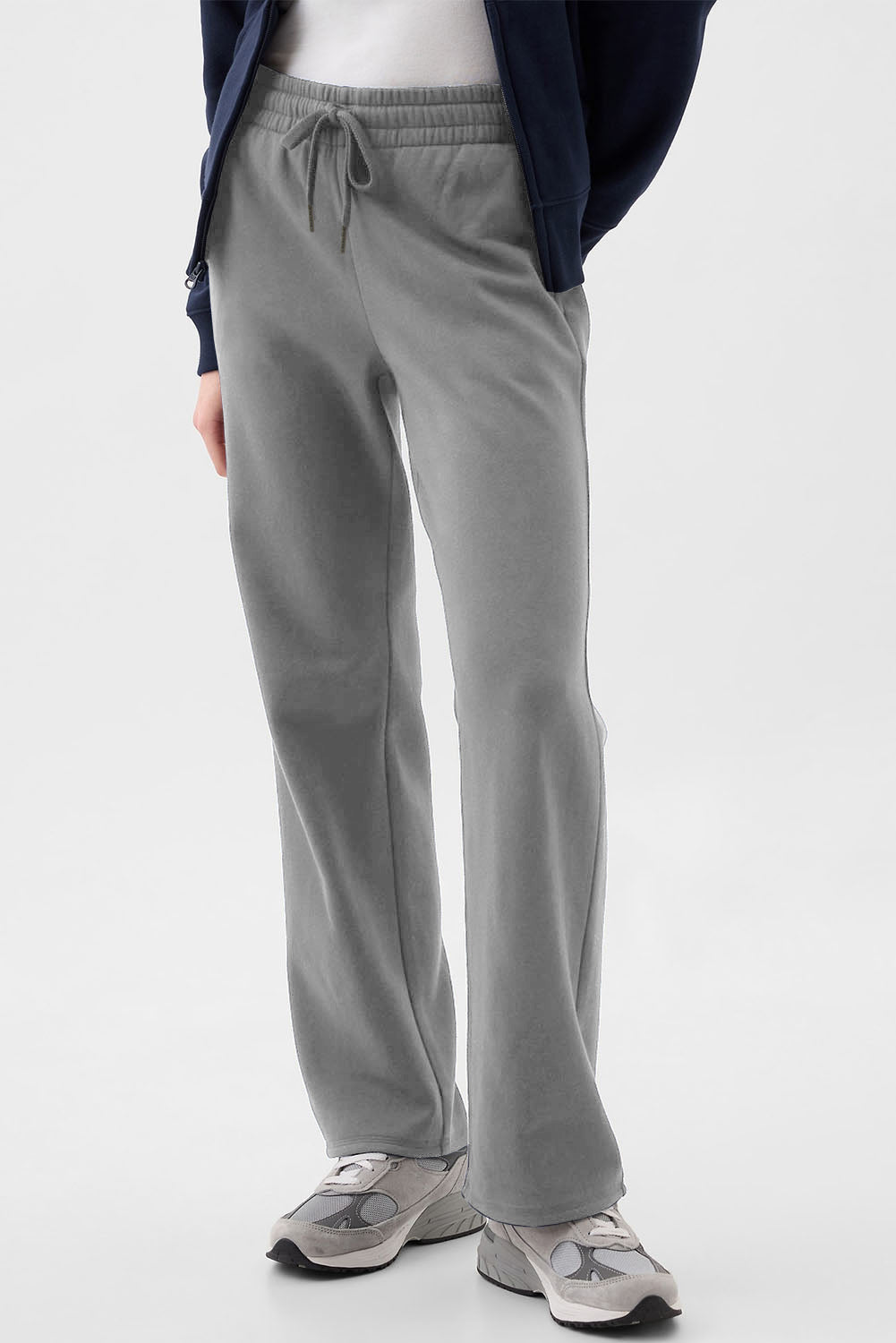 Black Solid Color Fleece Lined Drawstring Waist Pants