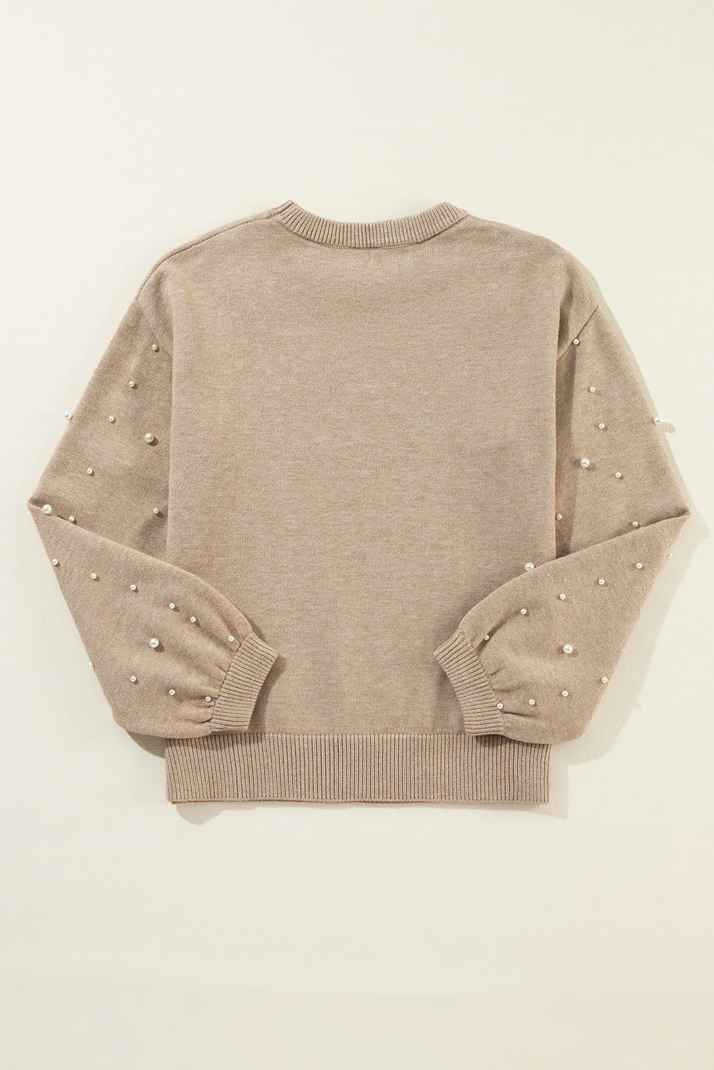 Light Grey Pearl Drop Shoulder Round Neck Sweater