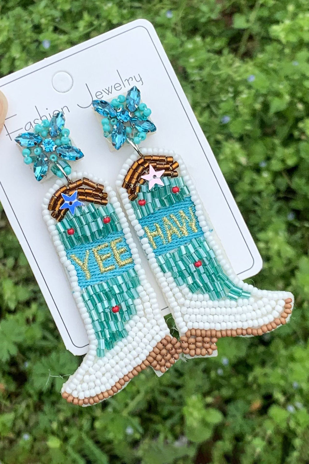 Beige Rice Beaded Boots Dangle Earrings