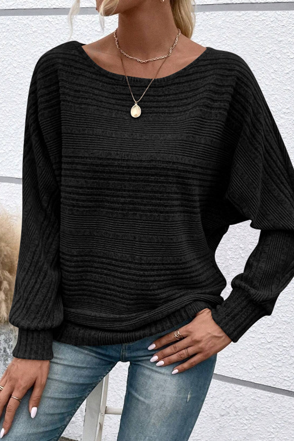 Burgundy Pit Stripe Batwing Sleeve Top