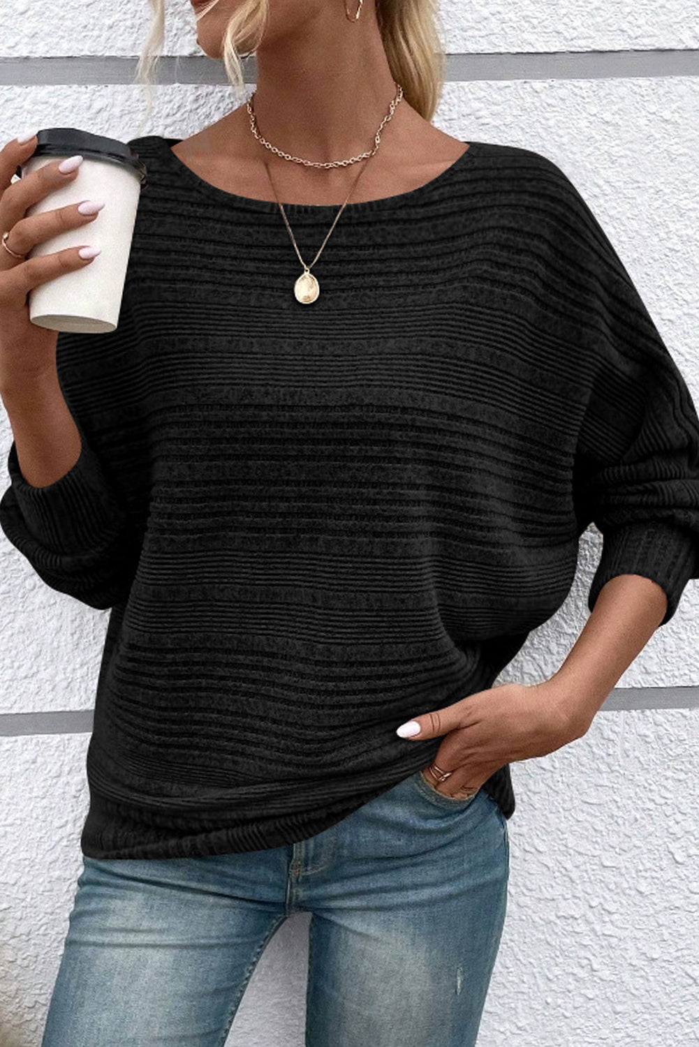Burgundy Pit Stripe Batwing Sleeve Top