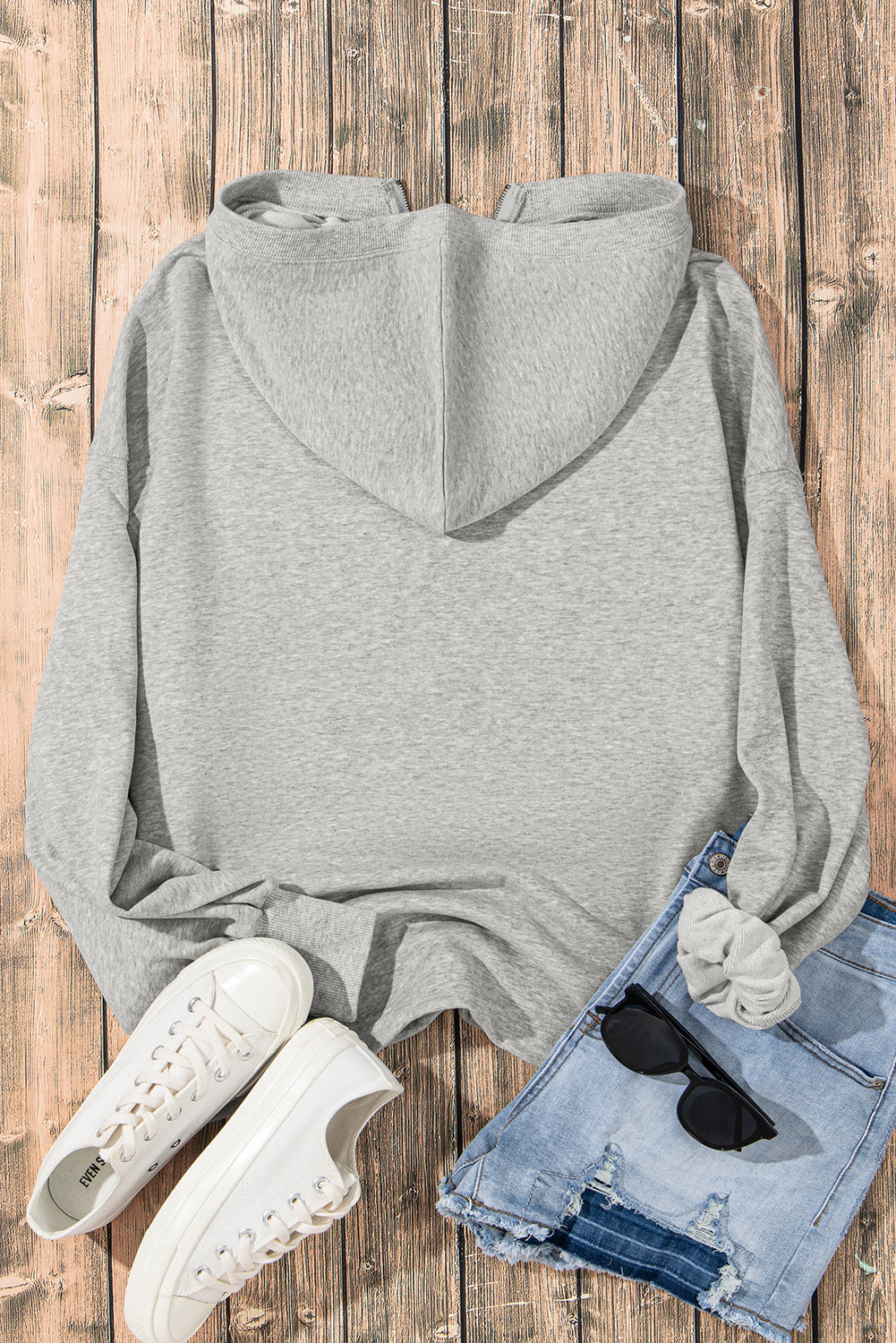 Aruba Blue Kangaroo Pocket Half Zipper Oversized Hoodie