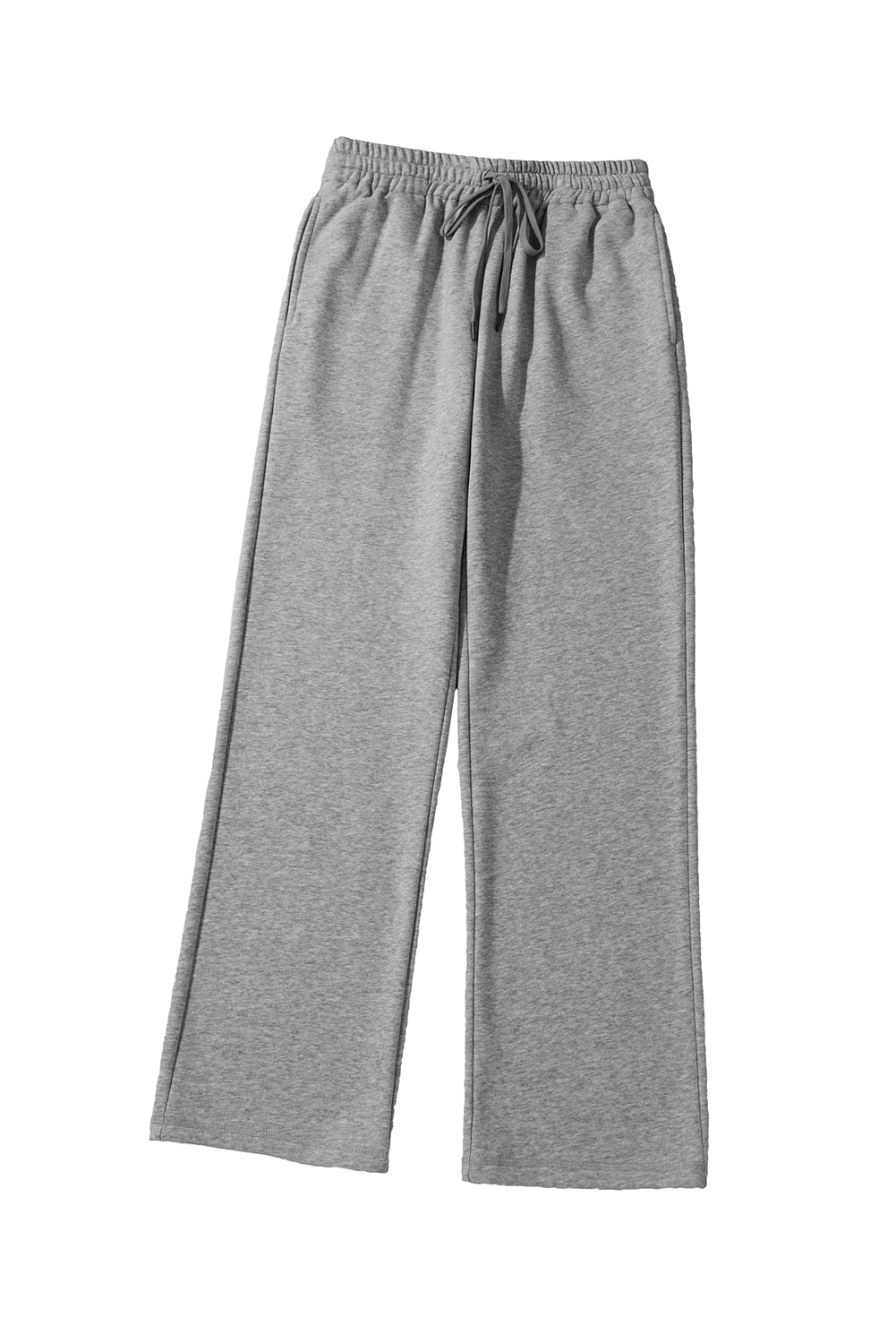 Black Solid Color Fleece Lined Drawstring Waist Pants