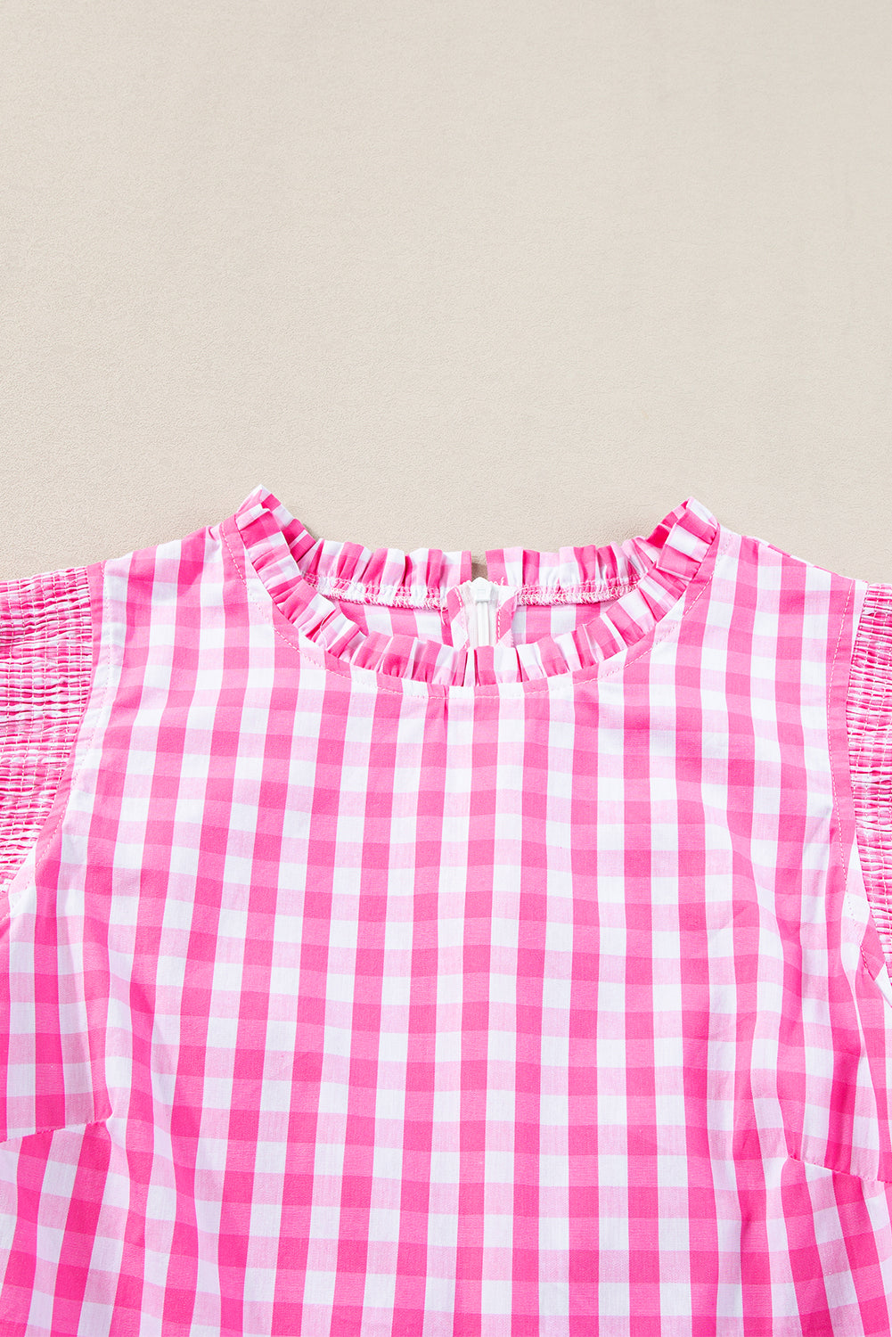 Black Checkered Ruffled Trim Frilled Neck Blouse