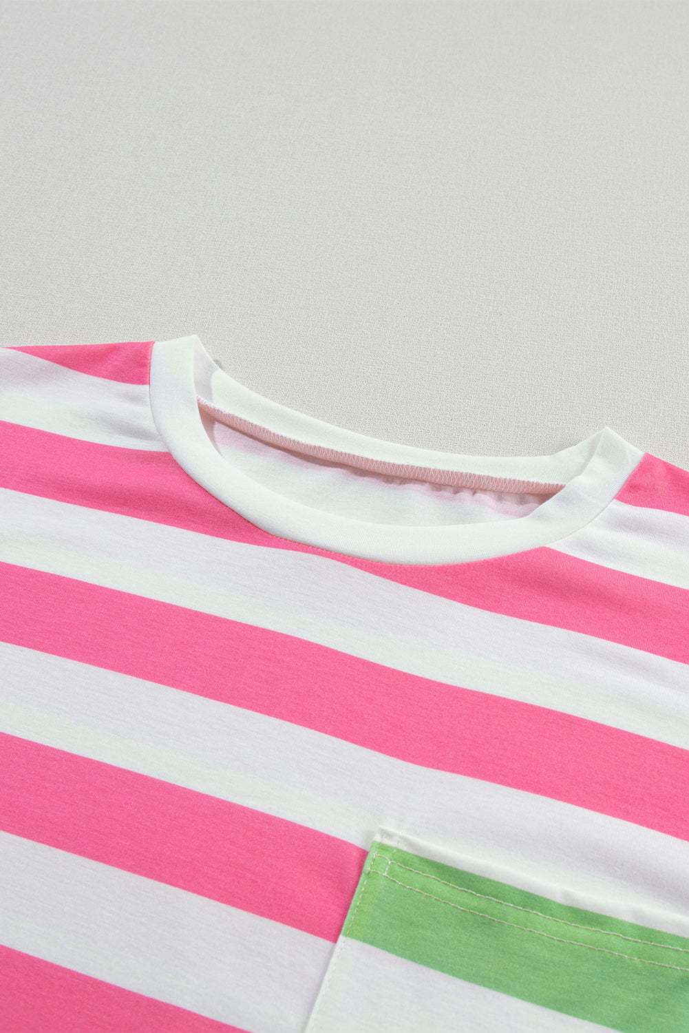 Blue Stripe Patch Pocket Drop Sleeve Slits T Shirt