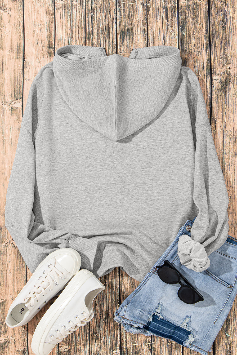 Aruba Blue Kangaroo Pocket Half Zipper Oversized Hoodie