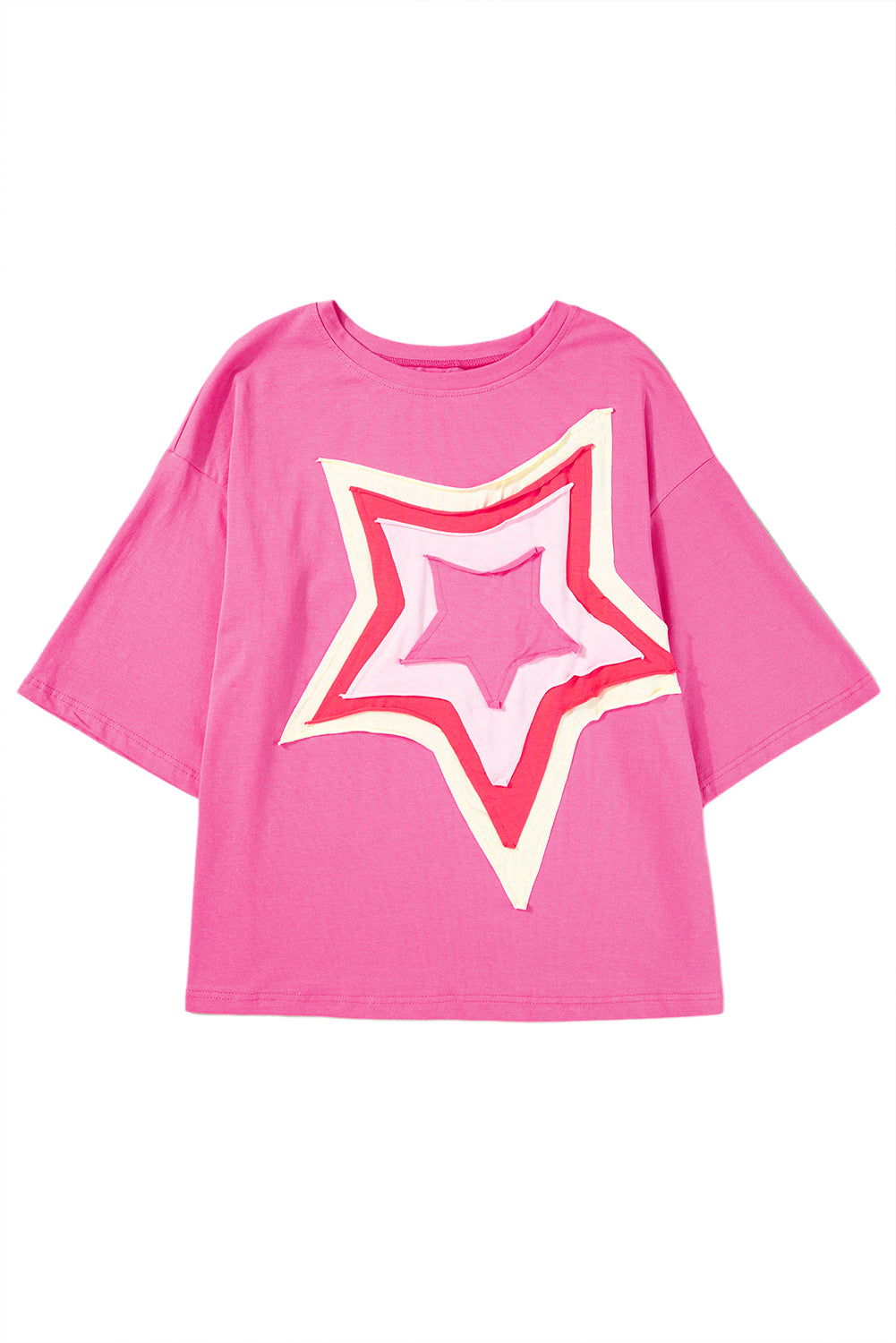 Bonbon Colorblock Star Patched Half Sleeve Oversized Tee