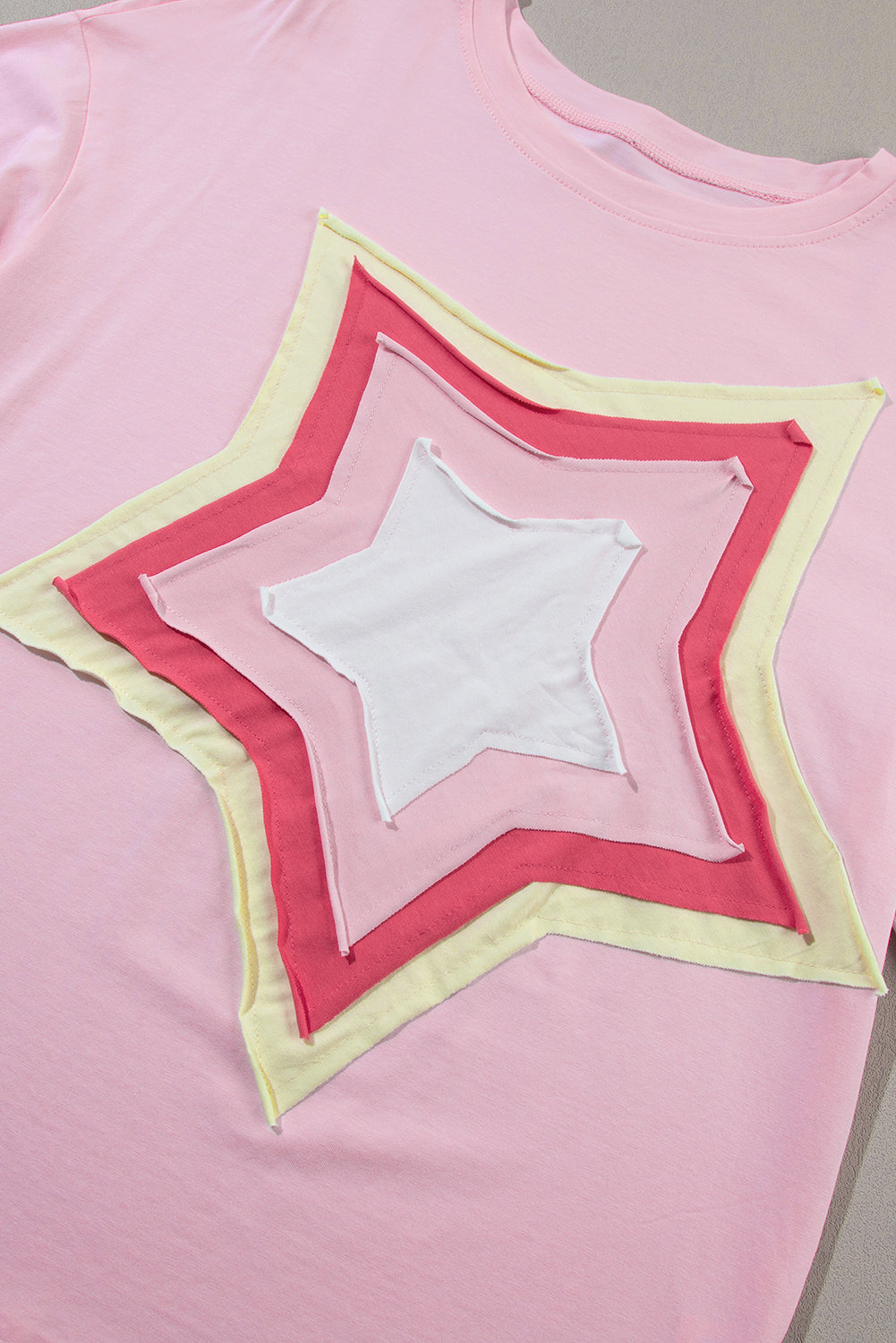 Bonbon Colorblock Star Patched Half Sleeve Oversized Tee