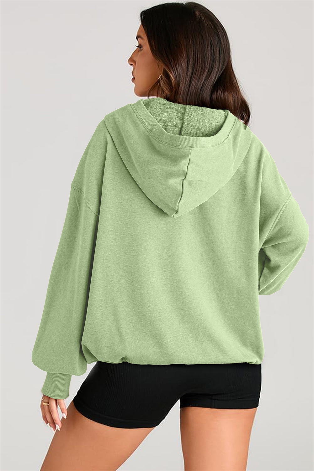Aruba Blue Kangaroo Pocket Half Zipper Oversized Hoodie