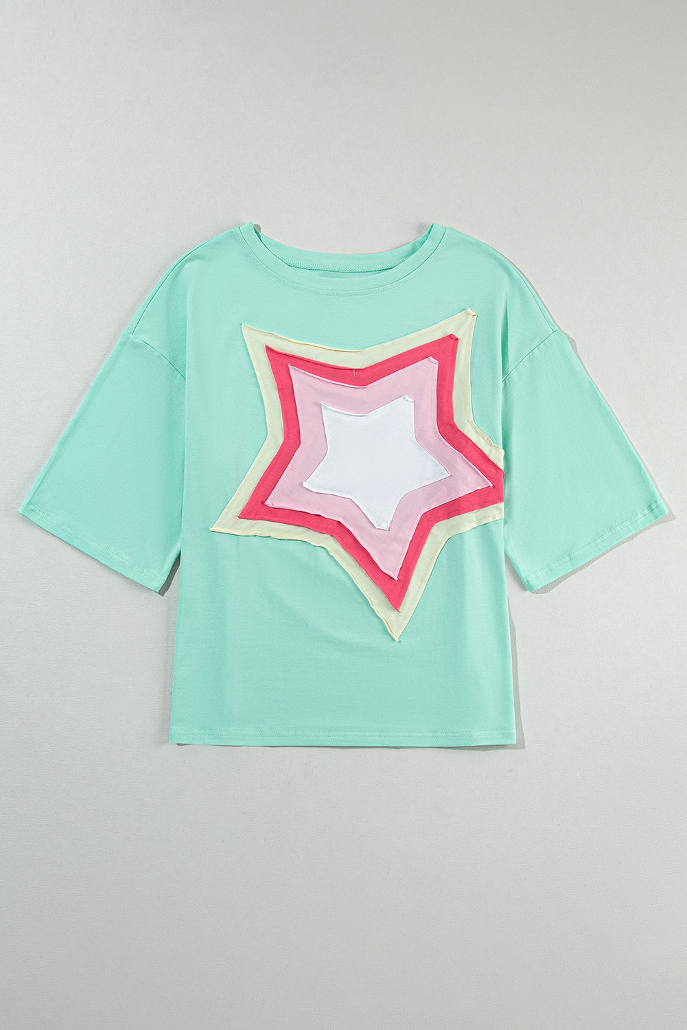 Bonbon Colorblock Star Patched Half Sleeve Oversized Tee