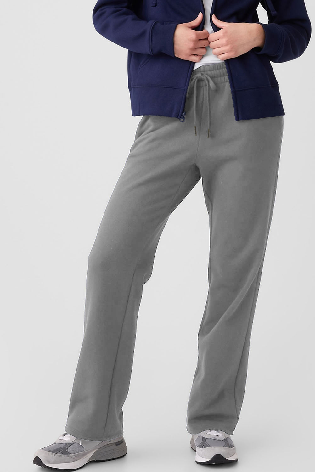 Black Solid Color Fleece Lined Drawstring Waist Pants
