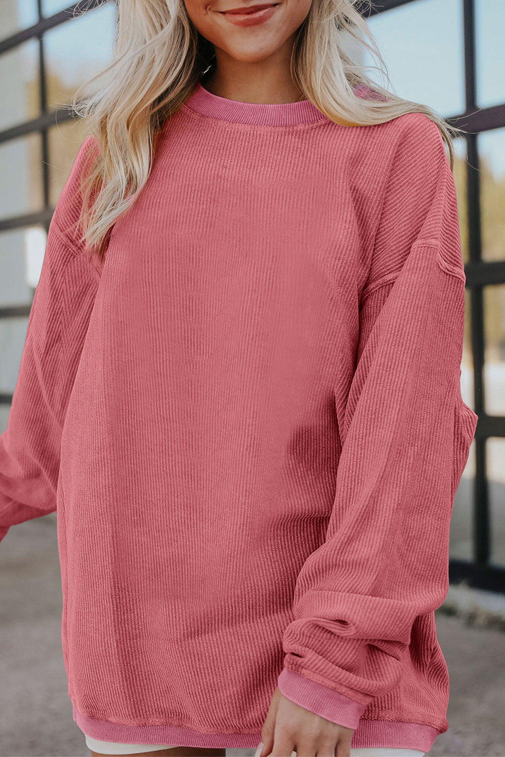 Dark Grey Drop Sleeve Crinkle Rib Oversized Sweatshirt