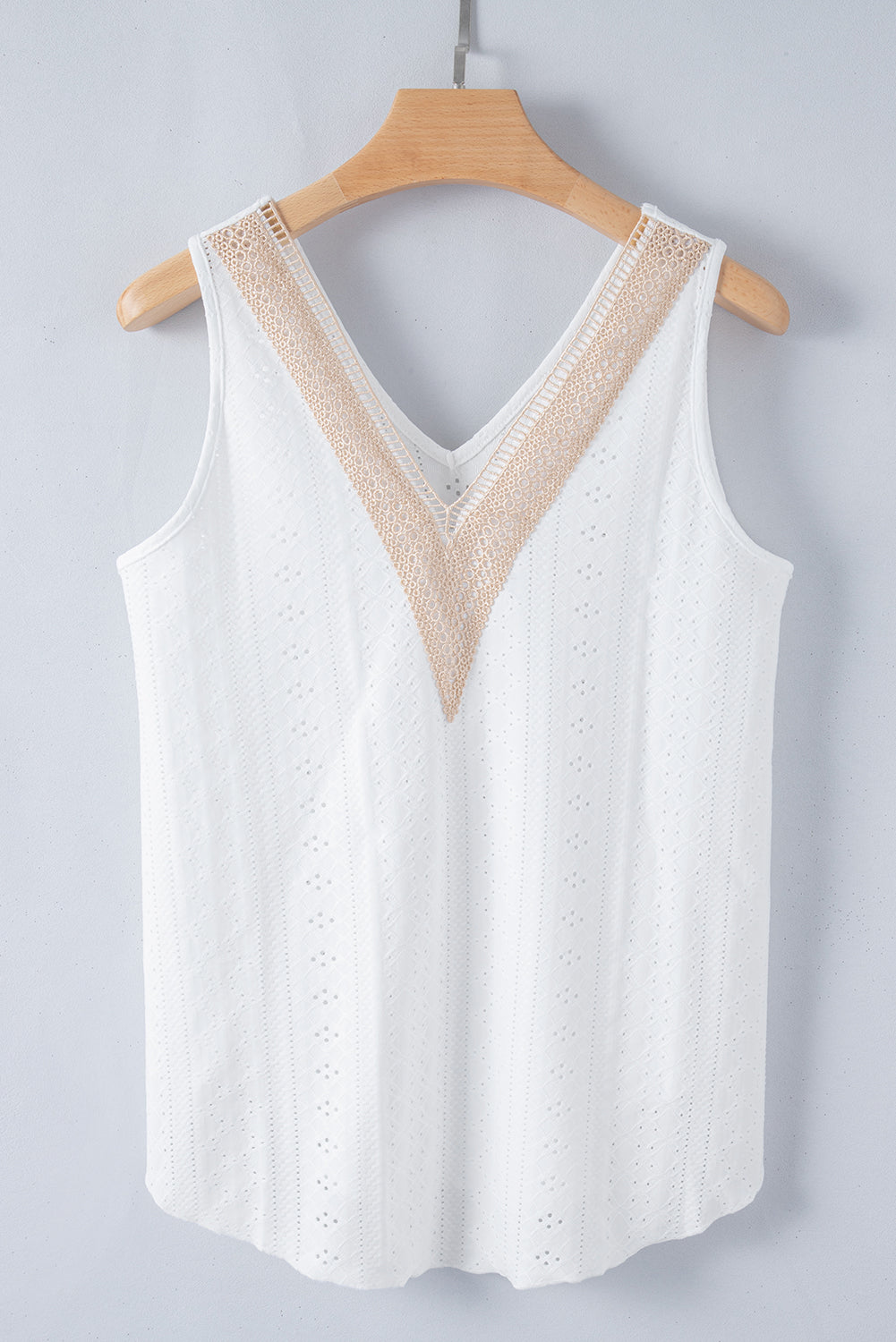 White Lace Crochet Splicing Eyelet V Neck Tank Top