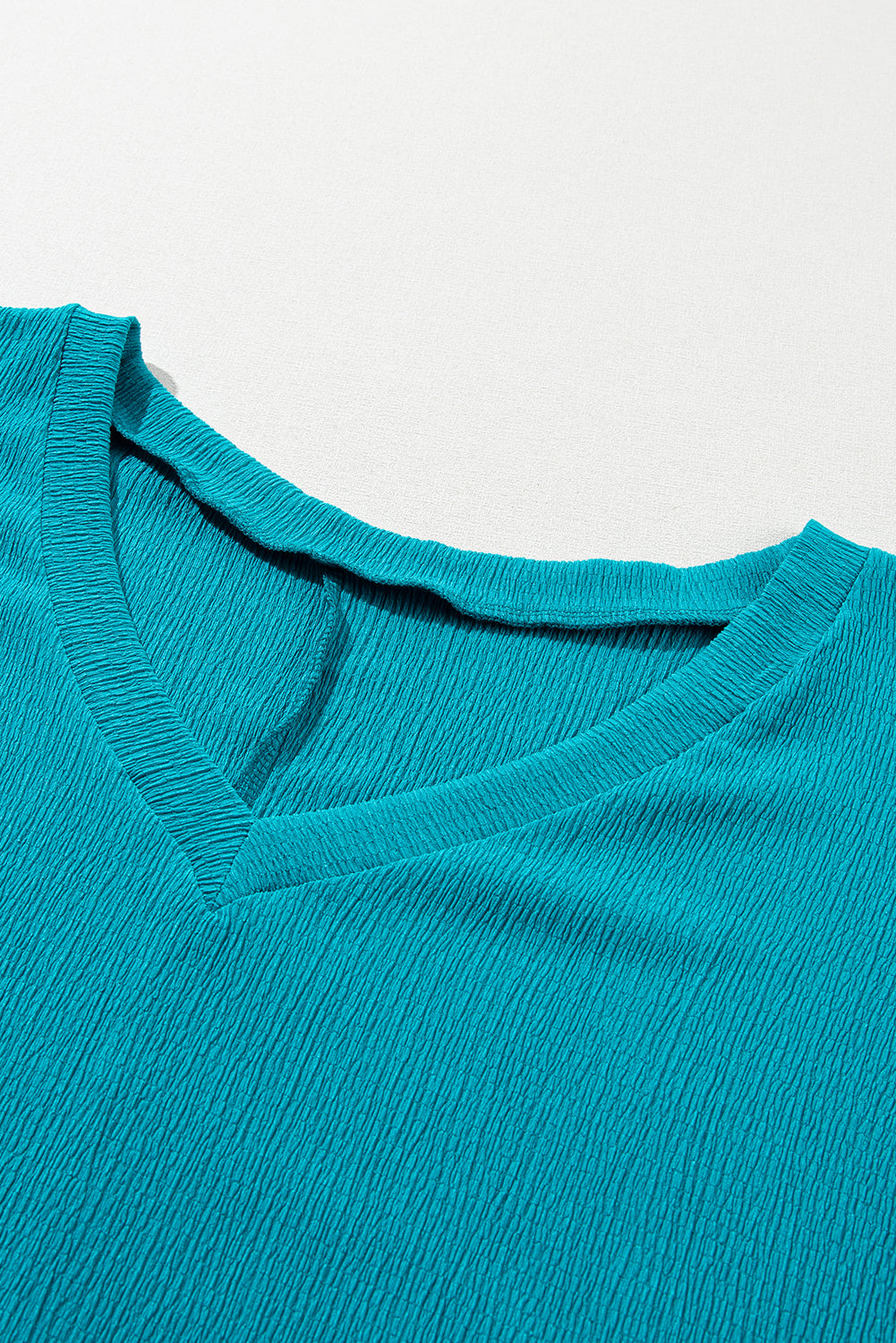 Blue Sapphire Textured V Neck Plus Size Blouse