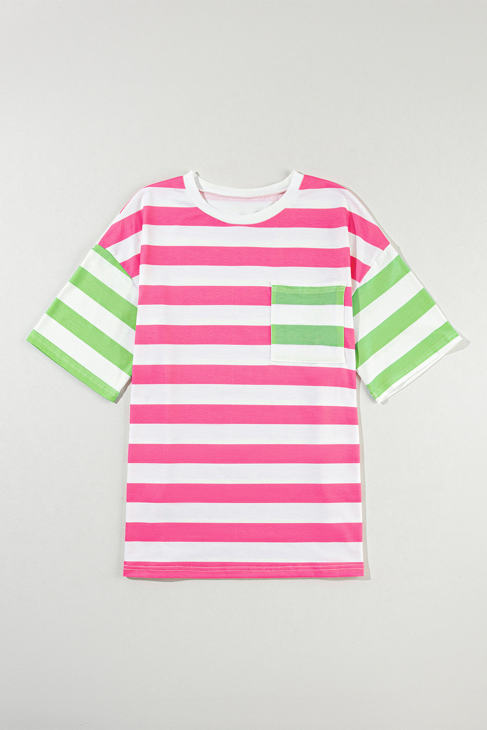 Blue Stripe Patch Pocket Drop Sleeve Slits T Shirt