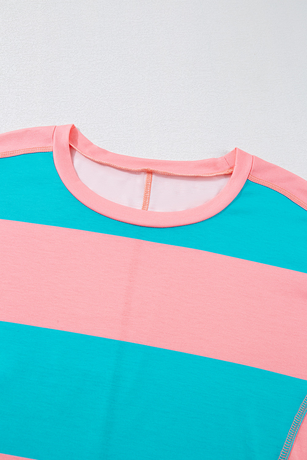 Blue Green Colorblock Drop Sleeve Round Neck Top