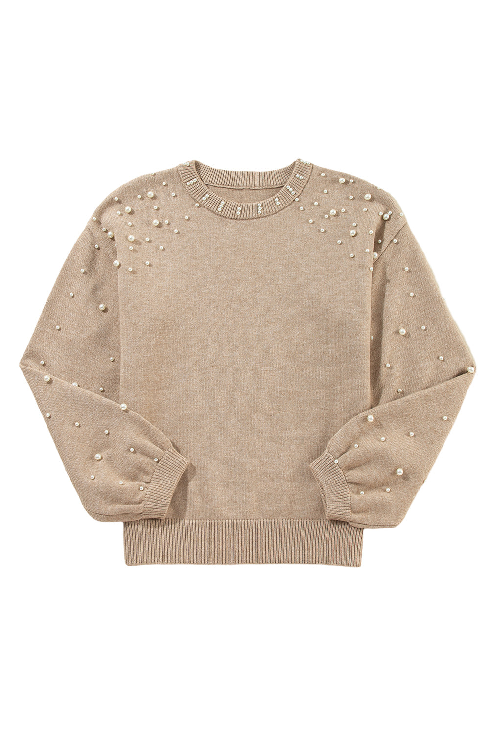 Light Grey Pearl Drop Shoulder Round Neck Sweater