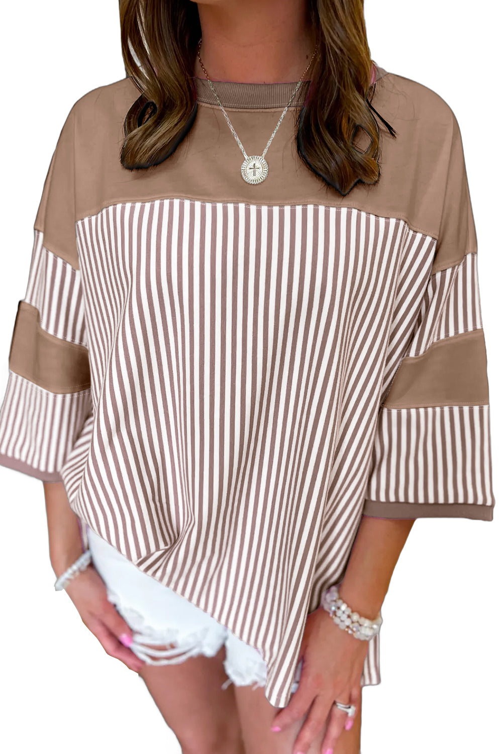 Black & White Striped Patchwork Oversized Tee