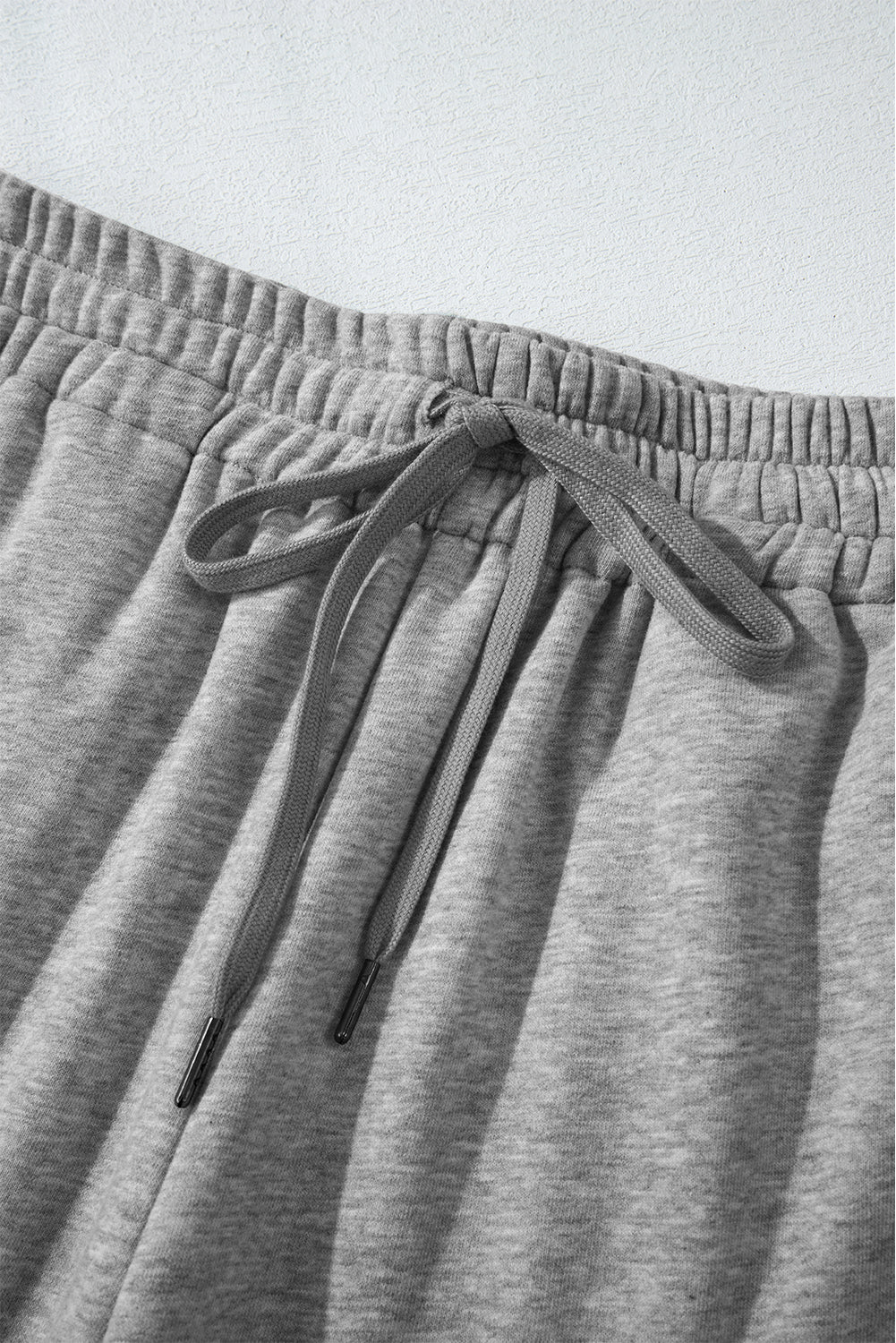 Black Solid Color Fleece Lined Drawstring Waist Pants